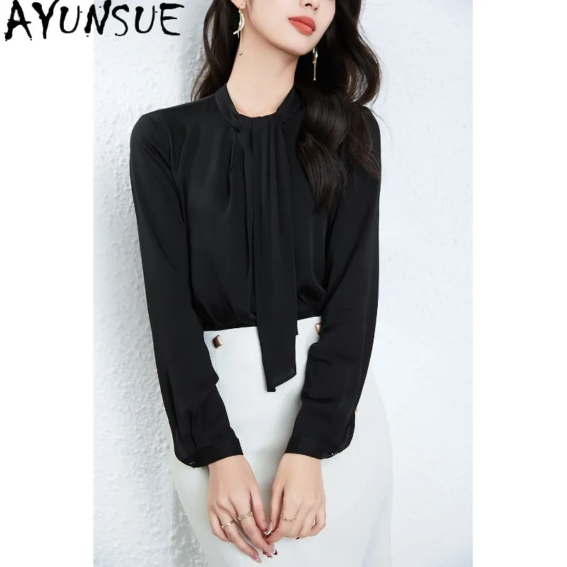 AYUNSUE 92.3% Silk Women's Blouses Solid Long Sleeve Tops for Woman Stand Collar Commuting Blouse Woman Clothes Spring Одежда
AYUNSUE 92.3% Silk Women's Blouses Solid Long Sleeve Tops for Woman Stand Collar Commuting Blouse Woman Clothes Spring Одежда