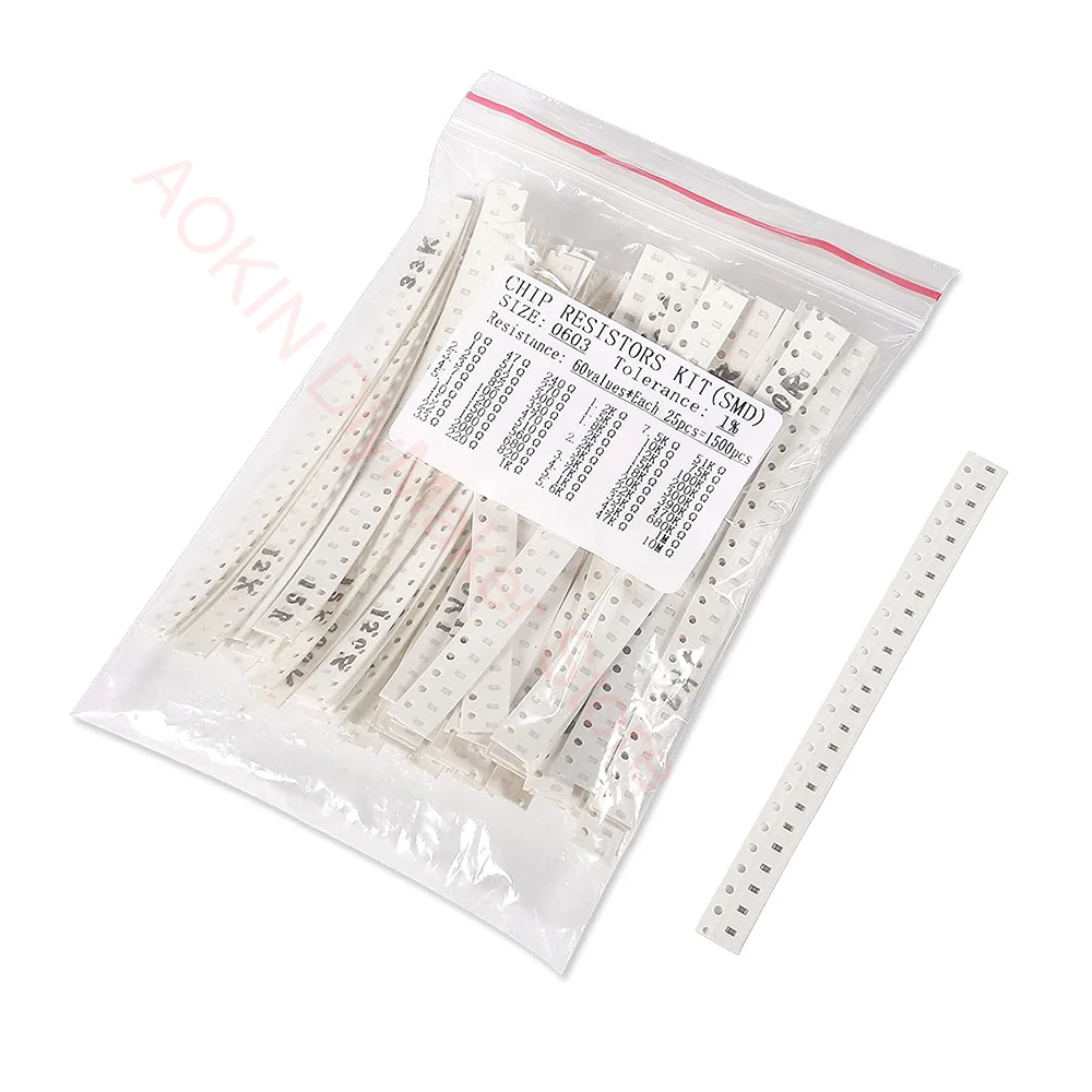 1500PCS 0603 SMD Resistor Kit 0 ohm-10M ohm 1/10W Tolerance Thick Film 0-10MR SMT Chip Resistors Rohs Certificated 60 Values
1500PCS 0603 SMD Resistor Kit 0 ohm-10M ohm 1/10W Tolerance Thick Film 0-10MR SMT Chip Resistors Rohs Certificated 60 Values