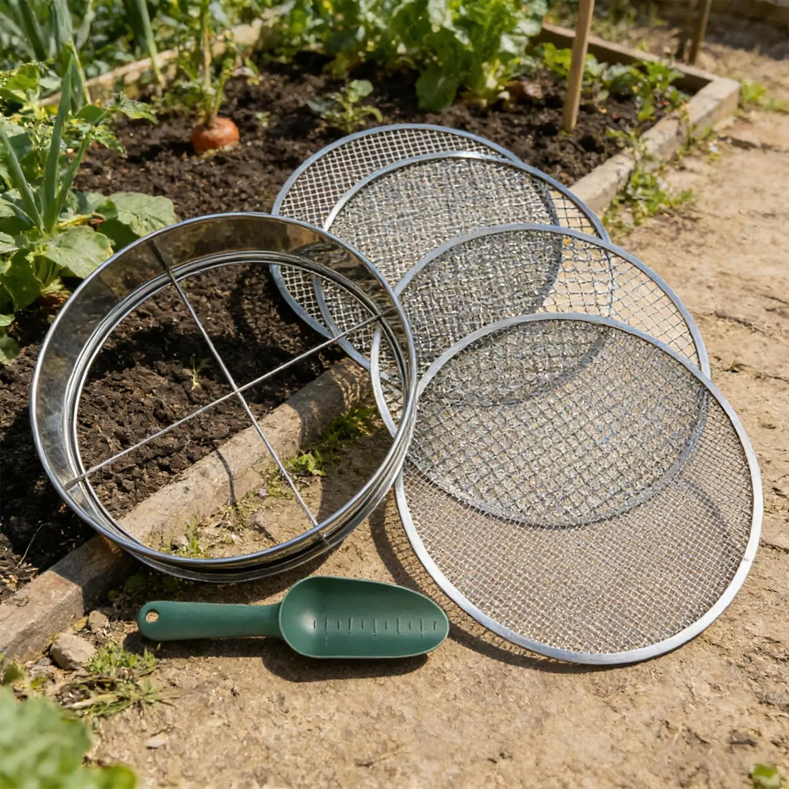 Stainless Steel Garden Soil Sifter Quick Release Sieve Heavy Duty Compost Sifter For Gravel Sawdust Cat Litter Debris Removal
Stainless Steel Garden Soil Sifter Quick Release Sieve Heavy Duty Compost Sifter For Gravel Sawdust Cat Litter Debris Removal