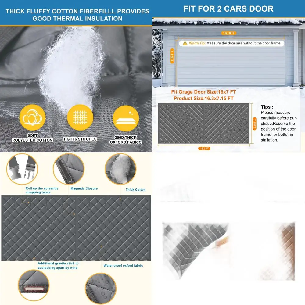 Thermal Insulated Screen Door for 2-Car Garages, 16.3x7.15FT, 5-Layer Oxford Cotton, Hands-Free with 8 Roll-Up Straps, Grey
Thermal Insulated Screen Door for 2-Car Garages, 16.3x7.15FT, 5-Layer Oxford Cotton, Hands-Free with 8 Roll-Up Straps, Grey