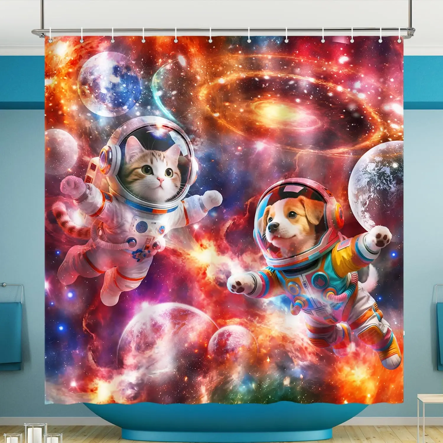 Funny Cat Dog Shower Curtain, Cool Anime Cat and Dog Space Astronaut Universe Galaxy Shower Curtains for Bathroom Decor
Funny Cat Dog Shower Curtain, Cool Anime Cat and Dog Space Astronaut Universe Galaxy Shower Curtains for Bathroom Decor