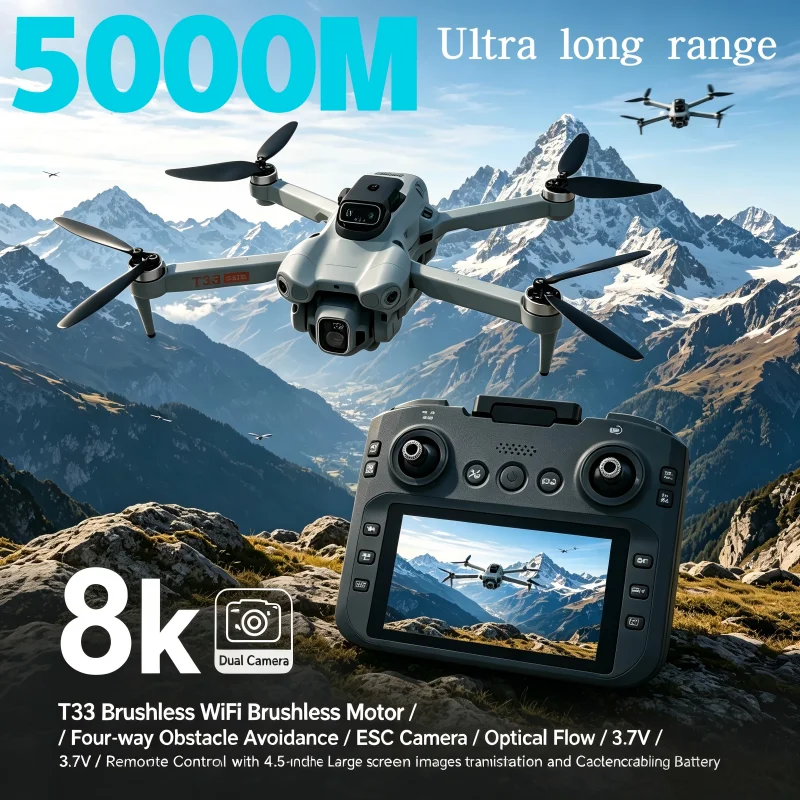 New T33 Drone Laser Obstacle Avoidance 8K HD Dual Camera WIFI FPV Brushless Motor 4.5inch large screen Fixed altitude in the air
New T33 Drone Laser Obstacle Avoidance 8K HD Dual Camera WIFI FPV Brushless Motor 4.5inch large screen Fixed altitude in the air