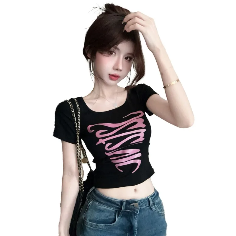 Summer Crewneck Print Back T-Shirt Cross Cut-Out Slim Cropped T-Shirt Top Woman Clothing
Summer Crewneck Print Back T-Shirt Cross Cut-Out Slim Cropped T-Shirt Top Woman Clothing