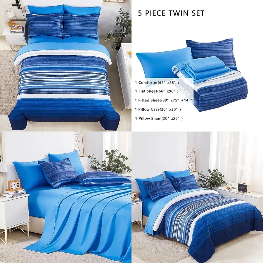 5 Pcs Bed in a Bag Stripe Comforter Set Twin Size, White and Patchwork Striped Comforter and Sheet Set, All Season Soft Microfi
5 Pcs Bed in a Bag Stripe Comforter Set Twin Size, White and Patchwork Striped Comforter and Sheet Set, All Season Soft Microfi