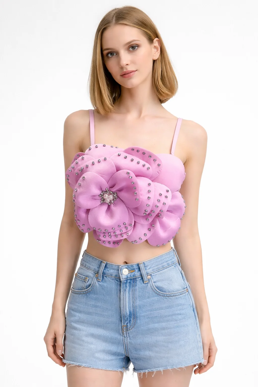 Women's Pink Satin 3D Floral Rhinestone Bustier Spaghetti Strap Crop Top Heavy Embellished Sexy Party Clubwear
Women's Pink Satin 3D Floral Rhinestone Bustier Spaghetti Strap Crop Top Heavy Embellished Sexy Party Clubwear