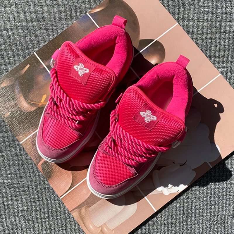 2026 New Arrival Rose Red Chunky Bread Shoes, Thick Rope Lace-Up Breathable Mesh Skate Sneakers, Plus Size Unisex Non Slip Wear
2026 New Arrival Rose Red Chunky Bread Shoes, Thick Rope Lace-Up Breathable Mesh Skate Sneakers, Plus Size Unisex Non Slip Wear