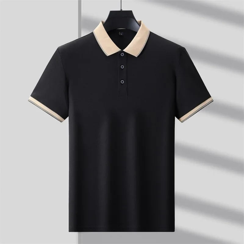 High End Summer Ice Silk Short Sleeved T-shirt with Flip Collar, Casual and Fashionable Solid Color POLO Shirt
High End Summer Ice Silk Short Sleeved T-shirt with Flip Collar, Casual and Fashionable Solid Color POLO Shirt