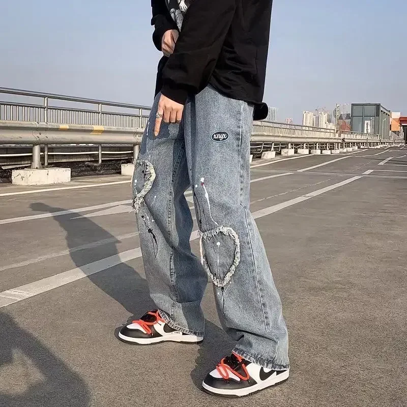 Foufurieux Autumn High-street Splash-ink Vintage Jeans Men Hip-hop Punk American Heart Tassel Embroidery Loose Straight Trousers
Foufurieux Autumn High-street Splash-ink Vintage Jeans Men Hip-hop Punk American Heart Tassel Embroidery Loose Straight Trousers