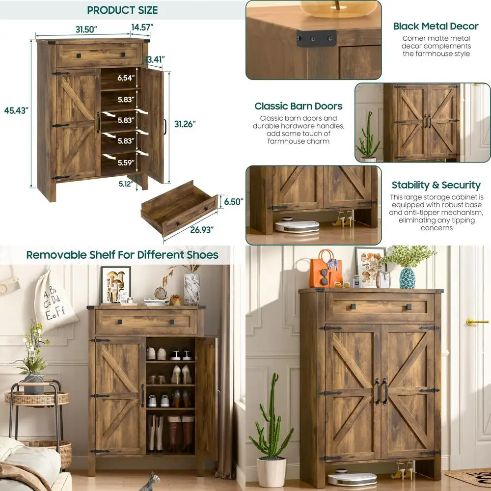 5-Tier Adjustable Wooden Shoe Cabinet with Door, Storage Organizer for Entryway, Hallway, Closet, Living Room, Rustic Brown
5-Tier Adjustable Wooden Shoe Cabinet with Door, Storage Organizer for Entryway, Hallway, Closet, Living Room, Rustic Brown