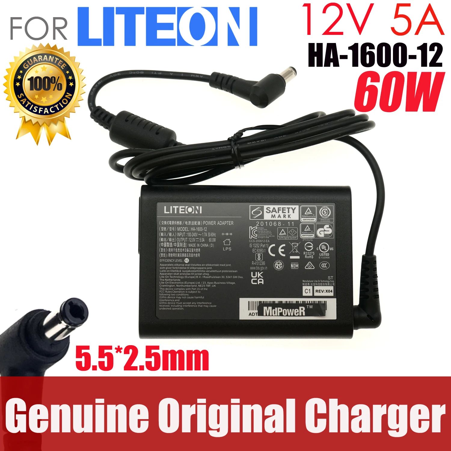 Original HA-1600-12 LITEON 12V 5A Power Adapter Charger 60W Laptop Power Supply PA-1061-81 PA-1061-0 5.5*2.5mm
Original HA-1600-12 LITEON 12V 5A Power Adapter Charger 60W Laptop Power Supply PA-1061-81 PA-1061-0 5.5*2.5mm