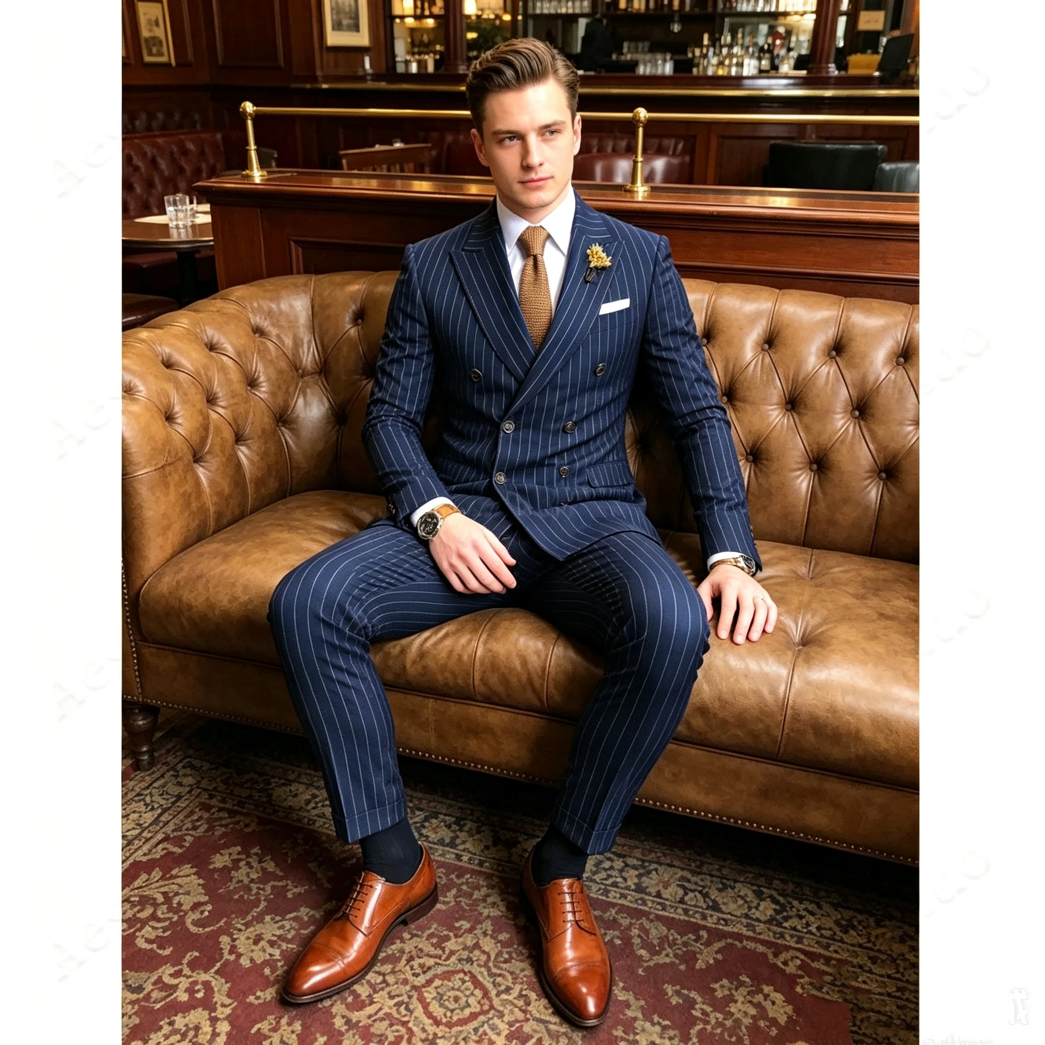 Navy Blue Striped Slim Fit Men's Tuxedo 2 Piece Business Set with Peak Lapel Double Breasted Blazer And Pants for Wedding Groom
Navy Blue Striped Slim Fit Men's Tuxedo 2 Piece Business Set with Peak Lapel Double Breasted Blazer And Pants for Wedding Groom