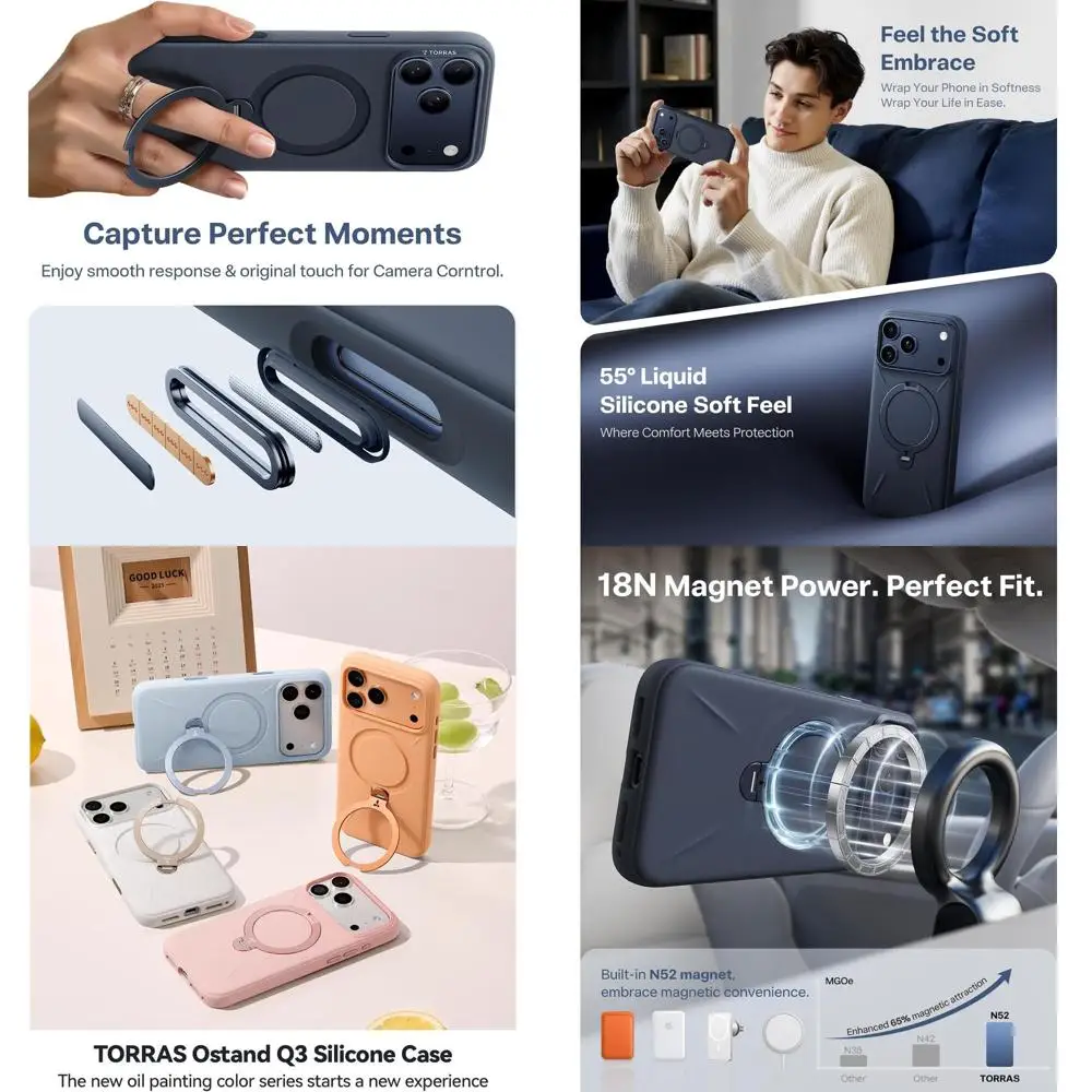 Q3 Silicone for iPhone 17 Pro Max Case with Stand, Fit for MagSafe, Liquid Silicone Soft Cozy Grip, 360 Spin Stand, Camera Contr
Q3 Silicone for iPhone 17 Pro Max Case with Stand, Fit for MagSafe, Liquid Silicone Soft Cozy Grip, 360 Spin Stand, Camera Contr