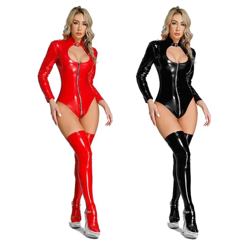 Women Sexy Open Crotch Leather Bodysuit For Erotic Crotchless Catsuit Ladies Leotard with Socks Breast Exposing Shiny Latex
Women Sexy Open Crotch Leather Bodysuit For Erotic Crotchless Catsuit Ladies Leotard with Socks Breast Exposing Shiny Latex