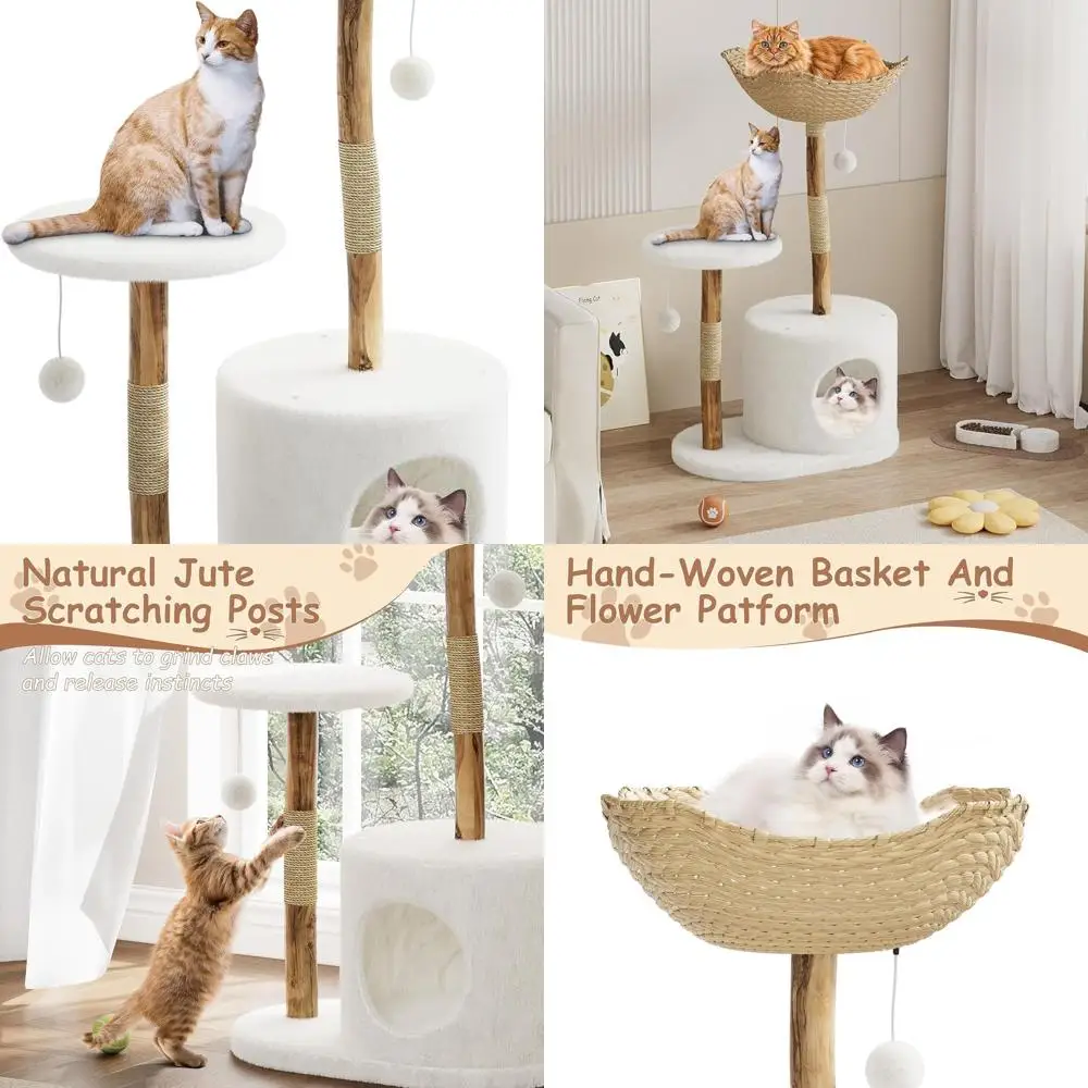 Indoor Modern Cat Tower: 46 Multi-Level Condo with Real Wood, Rattan Basket, Plush Perches, Scratching Posts & Toys for Large Ca
Indoor Modern Cat Tower: 46 Multi-Level Condo with Real Wood, Rattan Basket, Plush Perches, Scratching Posts & Toys for Large Ca
