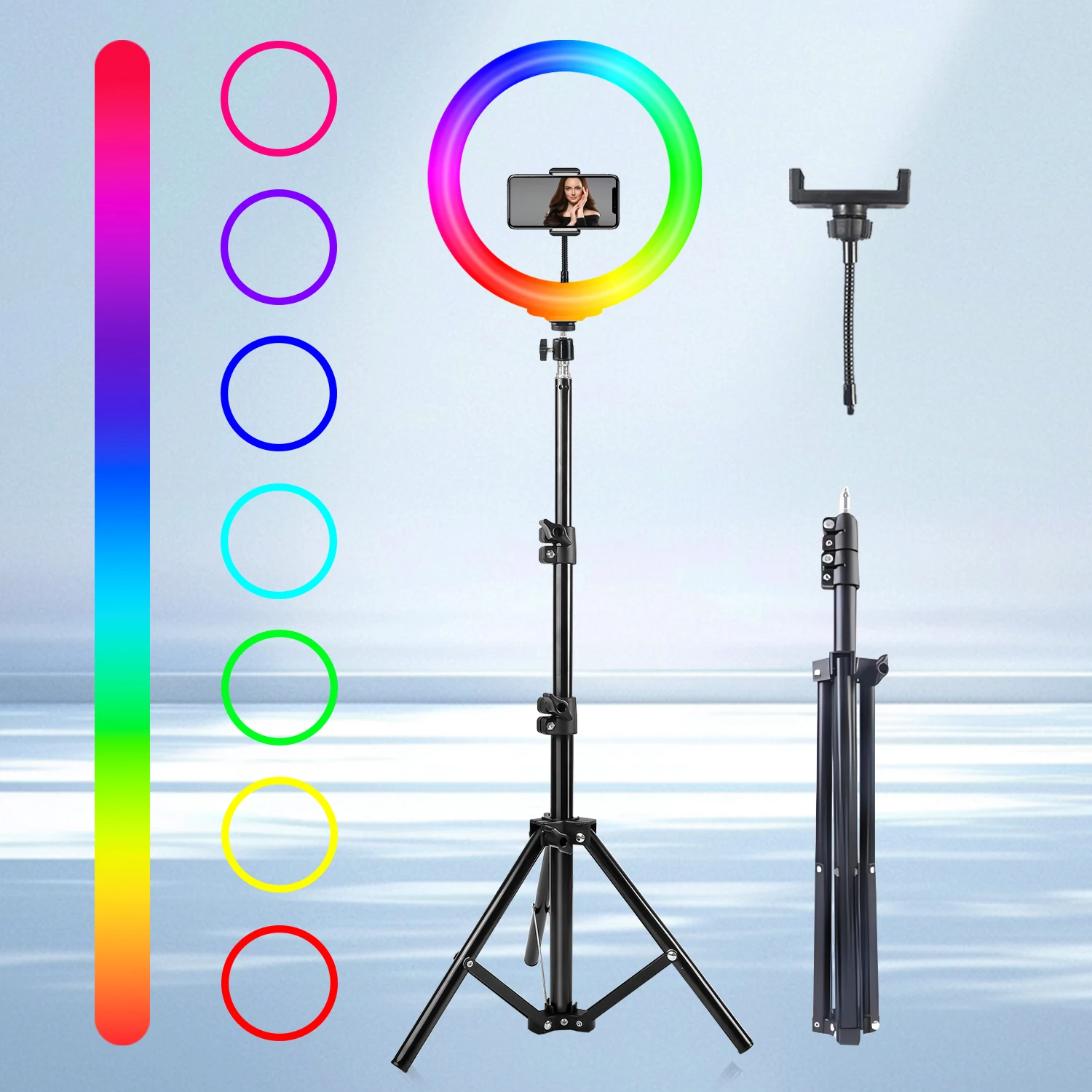 10 Inch RGB Ring Fill Light, USB Power Supply with Retractable Tripod and Cell Phone Clip for Photo Selfie, Videography, Ambient
10 Inch RGB Ring Fill Light, USB Power Supply with Retractable Tripod and Cell Phone Clip for Photo Selfie, Videography, Ambient