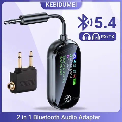 2 In 1 Bluetooth 5.4 Transmitter Receiver Stereo 3.5mm AUX Airplane Audio Wireless Adapter Mic for TV PC Headphone Car Aircraft