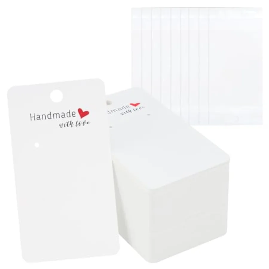 100Pcs Earring Display Cards with Bags, 2x3.5 inch Earring Display Holder Cards, White Handmade with Love Earring Tags for Sell
100Pcs Earring Display Cards with Bags, 2x3.5 inch Earring Display Holder Cards, White Handmade with Love Earring Tags for Sell