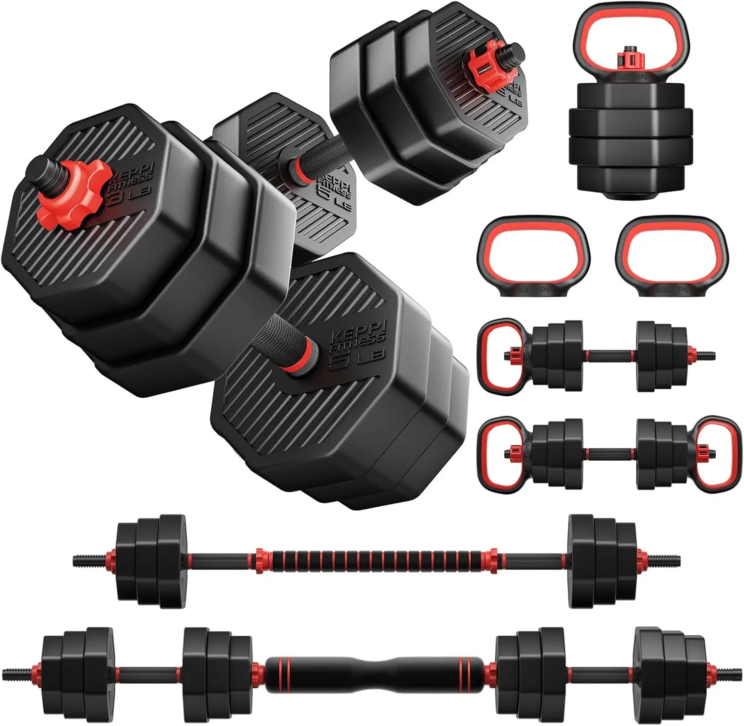 Adjustable Dumbbell Set, 30/50/70/90lb Weight Set with Connector Bar, 4 in 1 Dumbbell, Kettlebell, Barbell, Push up Handle
Adjustable Dumbbell Set, 30/50/70/90lb Weight Set with Connector Bar, 4 in 1 Dumbbell, Kettlebell, Barbell, Push up Handle
