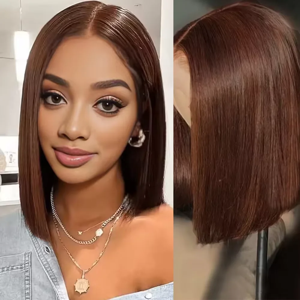 Chocolate Brown Colored High Density Short Bob Bone Straight Human Hair Wigs 13x4 Pre-plucked Hd Lace Frontal Bob Wigs For Women
Chocolate Brown Colored High Density Short Bob Bone Straight Human Hair Wigs 13x4 Pre-plucked Hd Lace Frontal Bob Wigs For Women