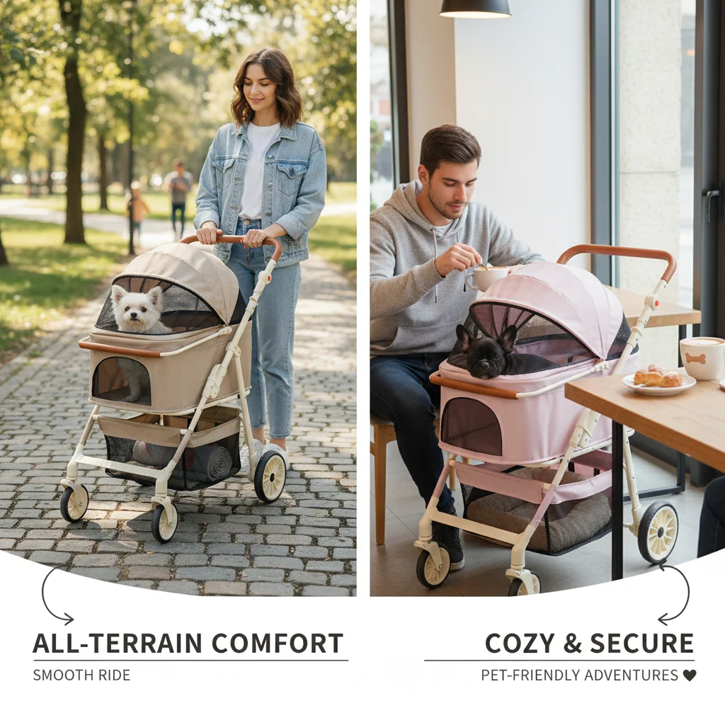 Foldable Double-Tier Pet Stroller with Removable Carrier Adjustable Handle 360° Wheels Reflective Strips for Small Medium Dogs Cats with 4 Wheels & Manual
Foldable Double-Tier Pet Stroller with Removable Carrier Adjustable Handle 360° Wheels Reflective Strips for Small Medium Dogs Cats with 4 Wheels & Manual