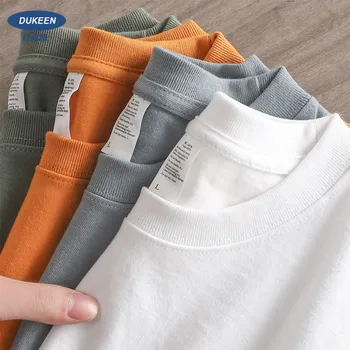 Dukeen 남성용 오버사이즈 반팔 티셔츠, 헤비웨이트 티셔츠, 100% 코튼 플레인 탑, 캐주얼 남성 의류, 9.9oz, 280gsm, 여름