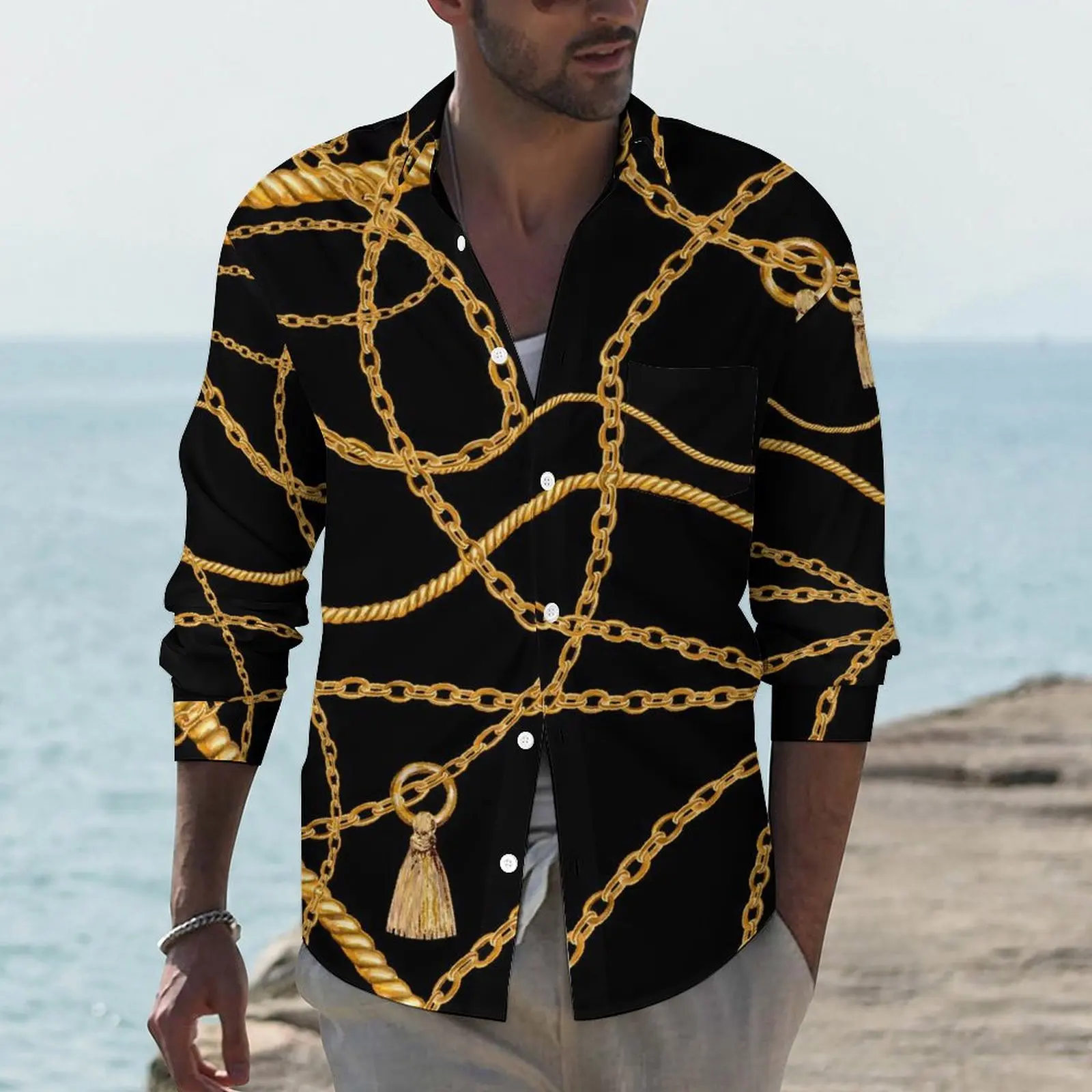 Gold Chain Shirt Man Links Print Casual Shirts Autumn Street Custom Blouses Long Sleeve Fashion Oversized Clothing Gift Idea
Gold Chain Shirt Man Links Print Casual Shirts Autumn Street Custom Blouses Long Sleeve Fashion Oversized Clothing Gift Idea
