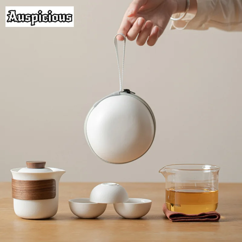 Керамическая дорожная принадлежность, одна кастрюля, три чашки, быстрая чашка для клиентов, уличная портативная деловая компания, ежегодная встреча, индивидуальная ручка