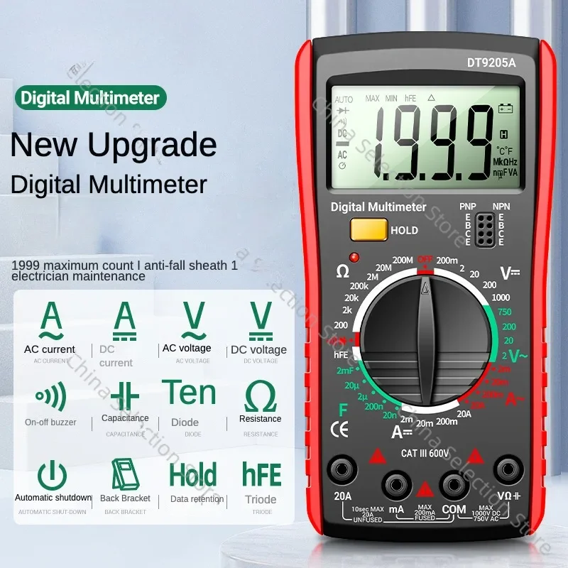 Цифровой мультиметр DT9205A, высокоточный Многофункциональный Анти-ожог, для обслуживания дома, электрика, Универсальный измеритель
Цифровой мультиметр DT9205A, высокоточный Многофункциональный Анти-ожог, для обслуживания дома, электрика, Универсальный измеритель