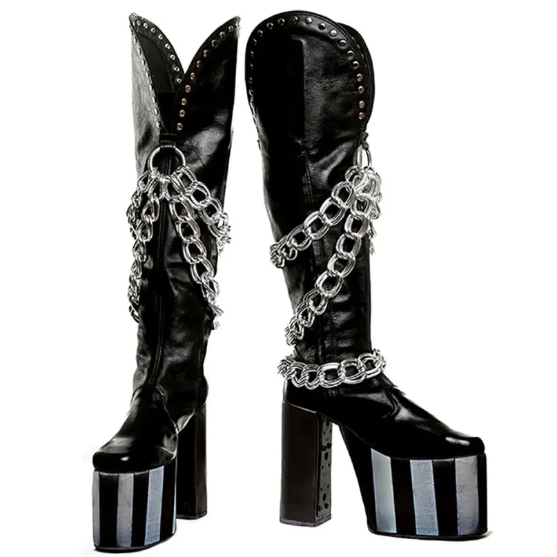 New Platform Metal Chain Rock Boots Autumn Round Street Punk Thick High Heel Motorcycle Boots Fashion Ladies Party Stage Boots
New Platform Metal Chain Rock Boots Autumn Round Street Punk Thick High Heel Motorcycle Boots Fashion Ladies Party Stage Boots