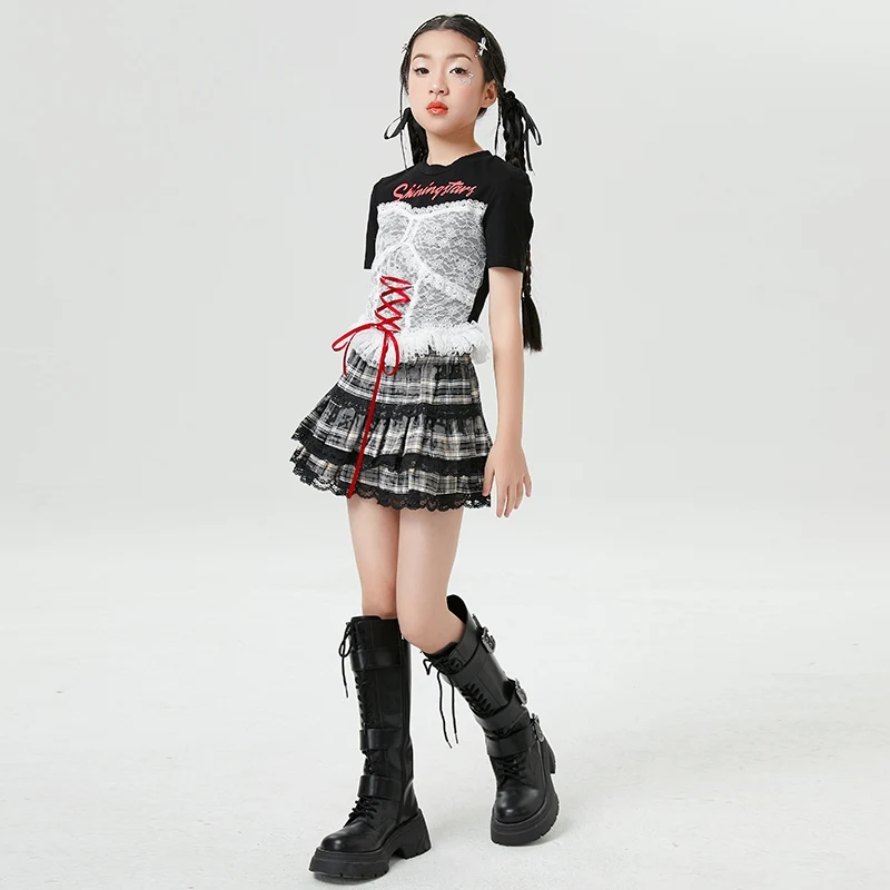 Girls Hip-Hop Jazz Dance Performance Clothes Kids K POP Stage Competition Clothes Lace Patchwork Tops Tiered Skirt Set XH2487
Girls Hip-Hop Jazz Dance Performance Clothes Kids K POP Stage Competition Clothes Lace Patchwork Tops Tiered Skirt Set XH2487