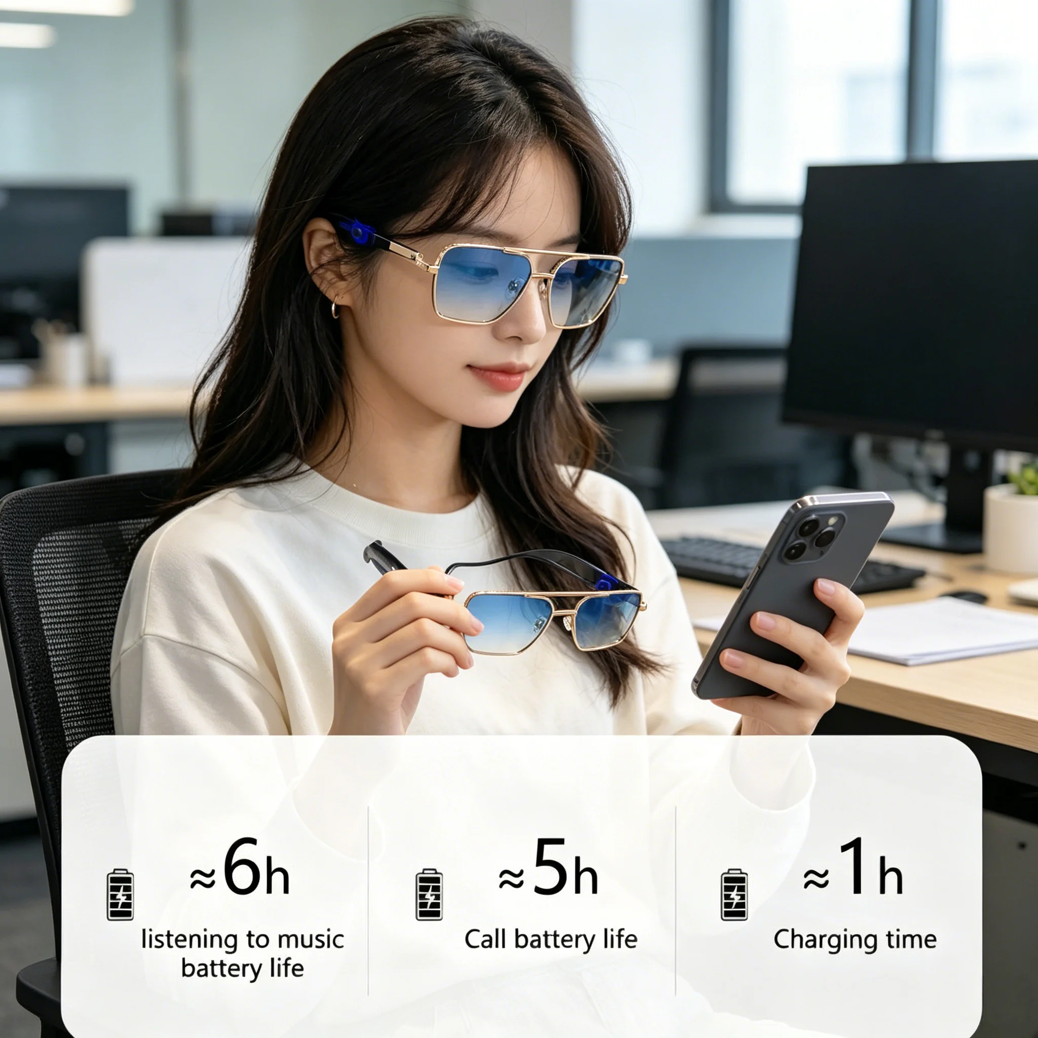Fashion Smart Audio Glasses Wireless Bluetooth Earphone HD Call Remote Control Photography for Men Women
Fashion Smart Audio Glasses Wireless Bluetooth Earphone HD Call Remote Control Photography for Men Women