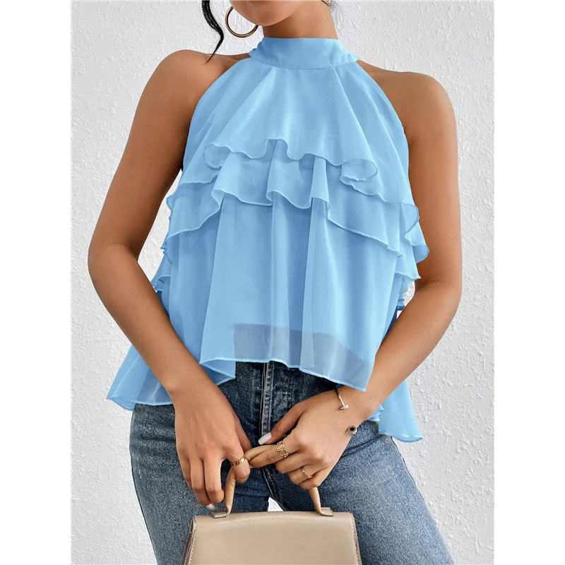 ASDS-Women's Layered Ruffle Hem Sleeveless Halter Chiffon Blouse Flowy Tank Tops
ASDS-Women's Layered Ruffle Hem Sleeveless Halter Chiffon Blouse Flowy Tank Tops