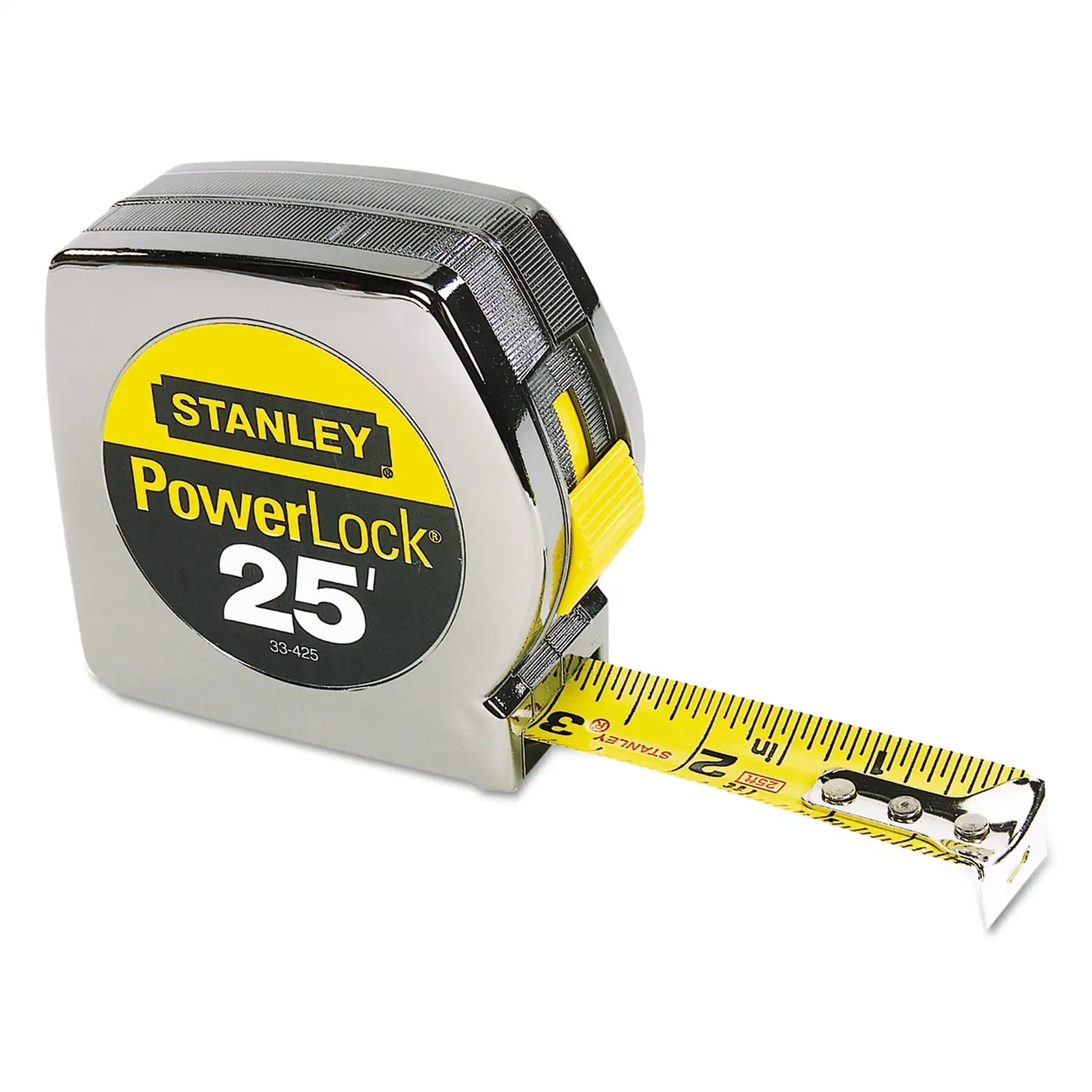 1" x 25ft Chrome/Yellow Tape Measure - Dual Color Blade for Easy Reading, Professional Grade with Belt Clip.
1" x 25ft Chrome/Yellow Tape Measure - Dual Color Blade for Easy Reading, Professional Grade with Belt Clip.