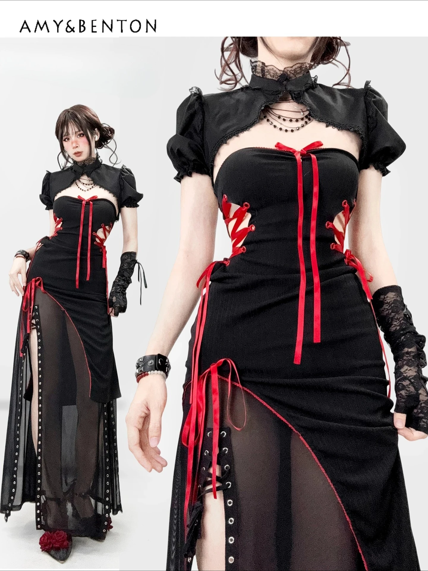 New Chinese Gothic Dark Contrasting Dress Sets Sexy Spice Girls Slim Long Dress Subculture Black Three-piece Women's Outfits
New Chinese Gothic Dark Contrasting Dress Sets Sexy Spice Girls Slim Long Dress Subculture Black Three-piece Women's Outfits