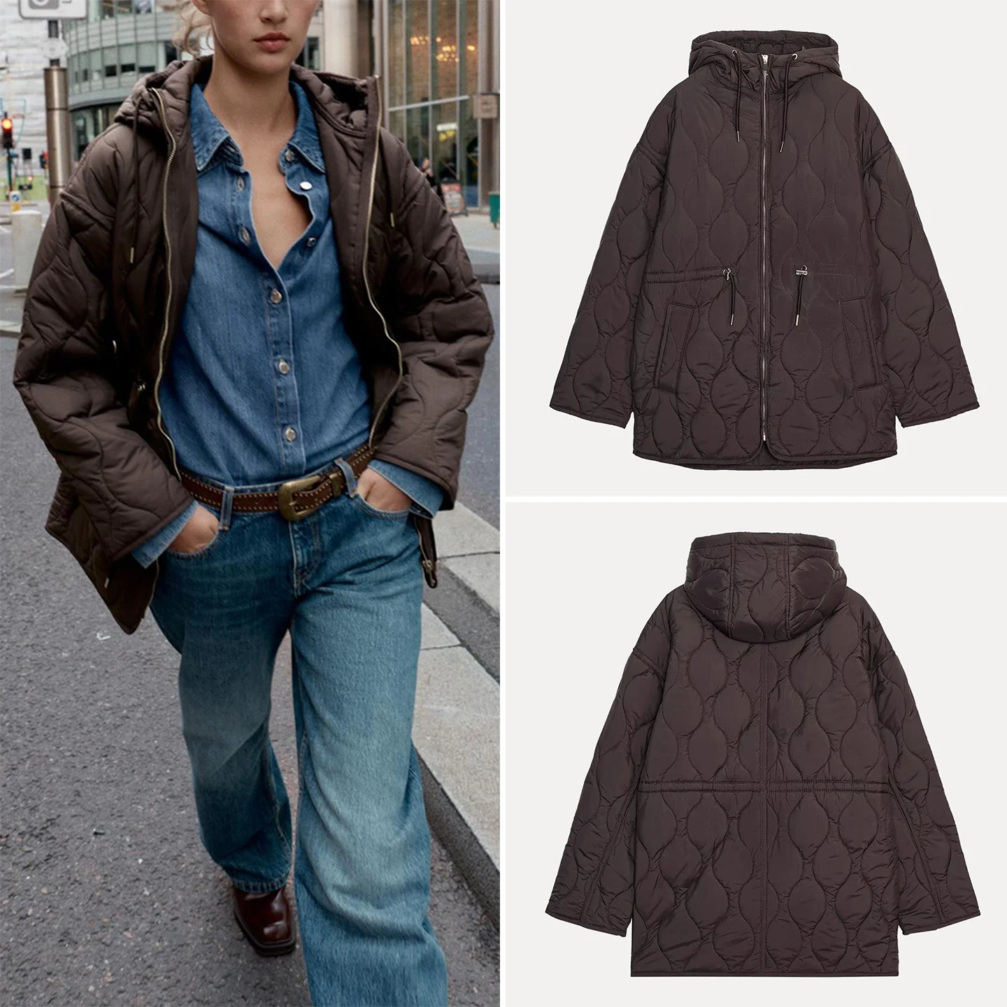 Сложная стеганая куртка с капюшоном и застежкой на талии Jaet Ele, повседневная одежда, женская одежда Z, свободный крой, длинный све
Сложная стеганая куртка с капюшоном и застежкой на талии Jaet Ele, повседневная одежда, женская одежда Z, свободный крой, длинный све