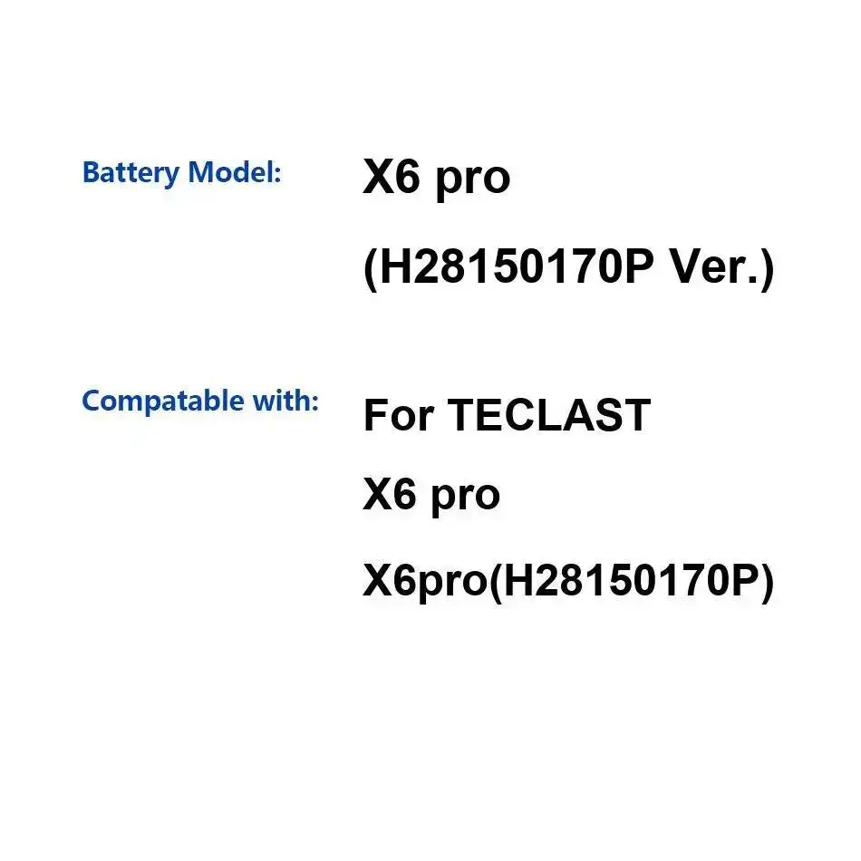 Tablet Battery Environmentally Friendly 5000mAh For Teclast X6 Pro H28150170P Ver.
Tablet Battery Environmentally Friendly 5000mAh For Teclast X6 Pro H28150170P Ver.