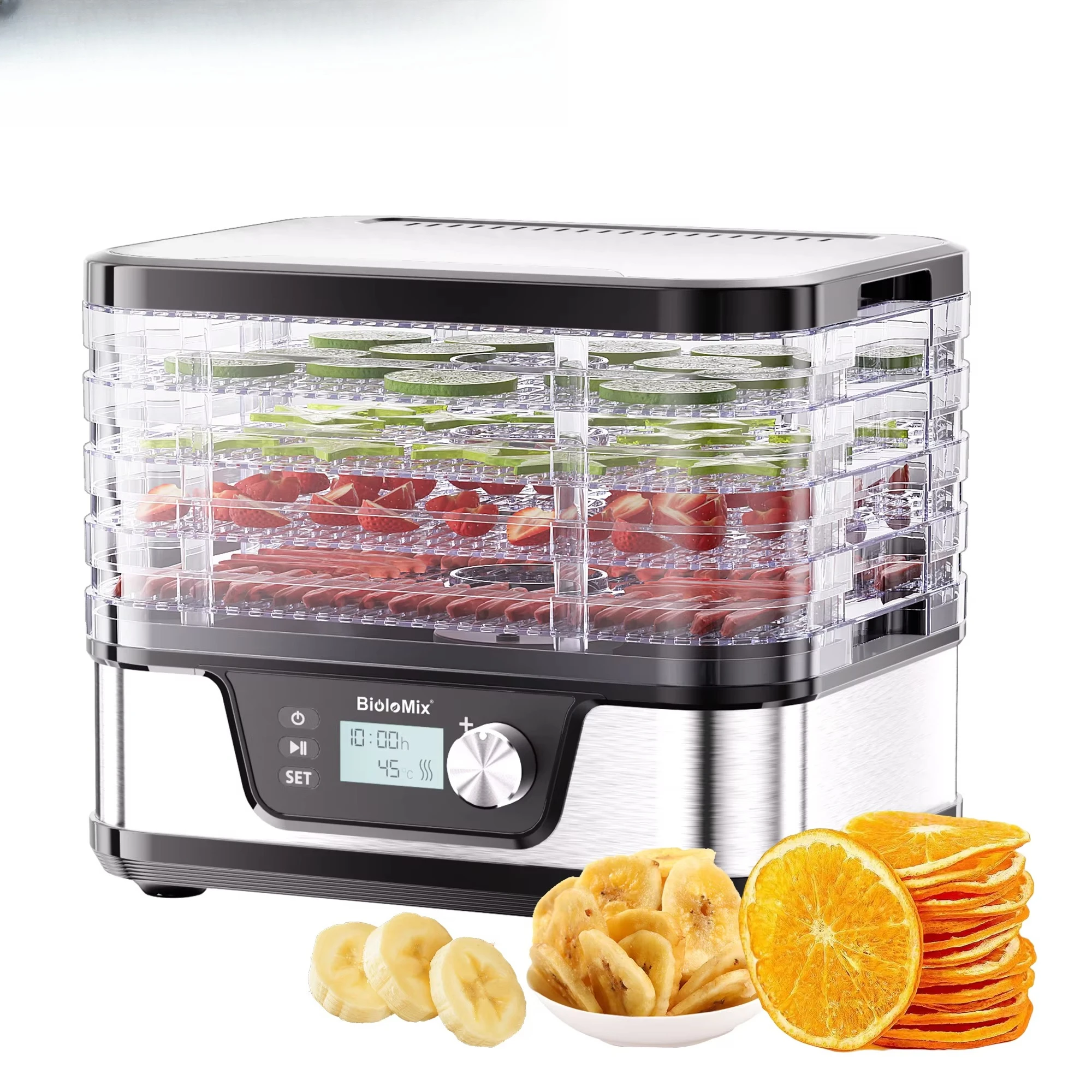 BPA FREE 5 Trays Fruit Dryer Food Dehydrator with Digital Timer and Temperature Control for Vegetable Meat Beef Jerky
BPA FREE 5 Trays Fruit Dryer Food Dehydrator with Digital Timer and Temperature Control for Vegetable Meat Beef Jerky