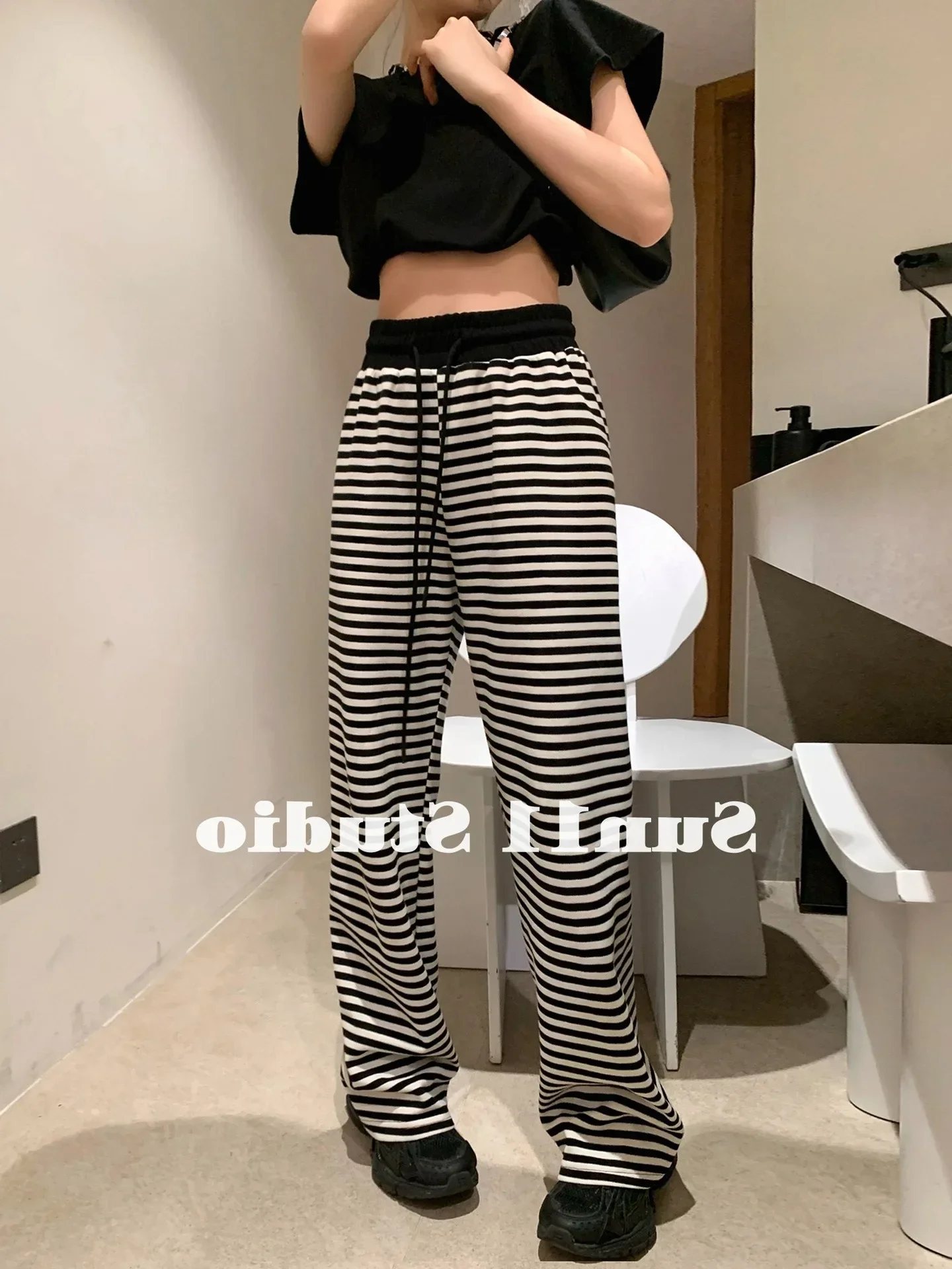 Pop Pop SUN11 Women's High Waist Wide Leg Pants Summer Slimming Design Casual Loose Drapey Straight Cut Long Trousers Striped Pa
Pop Pop SUN11 Women's High Waist Wide Leg Pants Summer Slimming Design Casual Loose Drapey Straight Cut Long Trousers Striped Pa