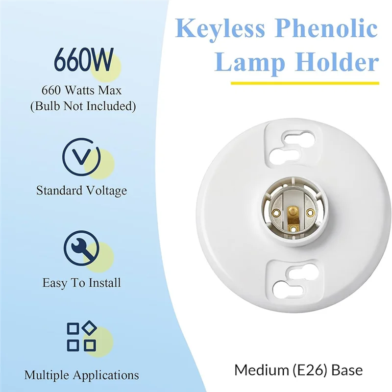 ABVJ-6Pcs Medium Base E26 Lampholder Keyless Top Lamp Holder Ceiling Light Sockets White Phenolic Bulb Socket CFL Lampholder
ABVJ-6Pcs Medium Base E26 Lampholder Keyless Top Lamp Holder Ceiling Light Sockets White Phenolic Bulb Socket CFL Lampholder