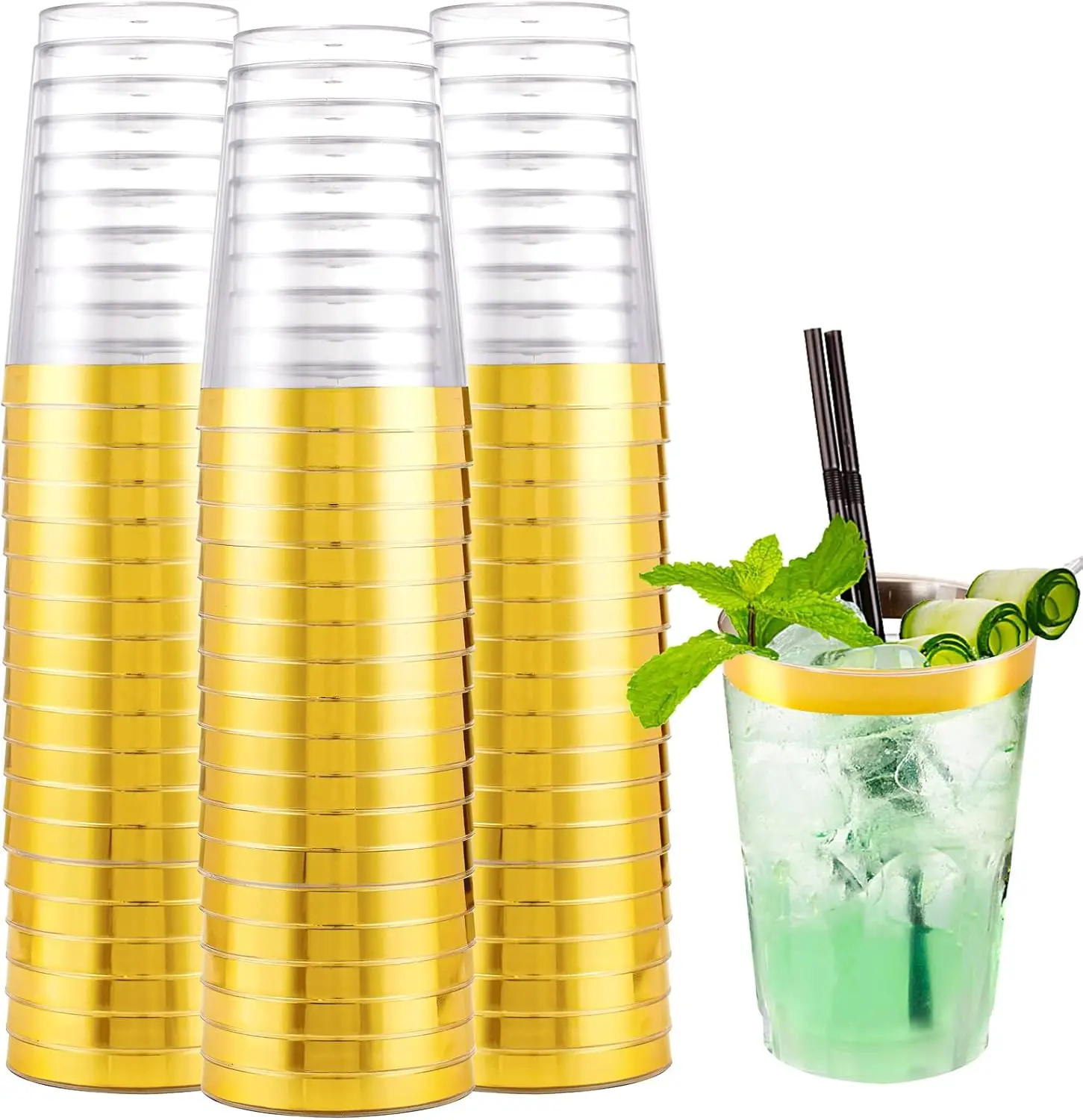 200 Pack Gold Plastic Cups, 10 oz Clear Plastic Cups Gold Rimmed Disposable Wine Glasses Fancy Disposable Party Cups Wedding
200 Pack Gold Plastic Cups, 10 oz Clear Plastic Cups Gold Rimmed Disposable Wine Glasses Fancy Disposable Party Cups Wedding