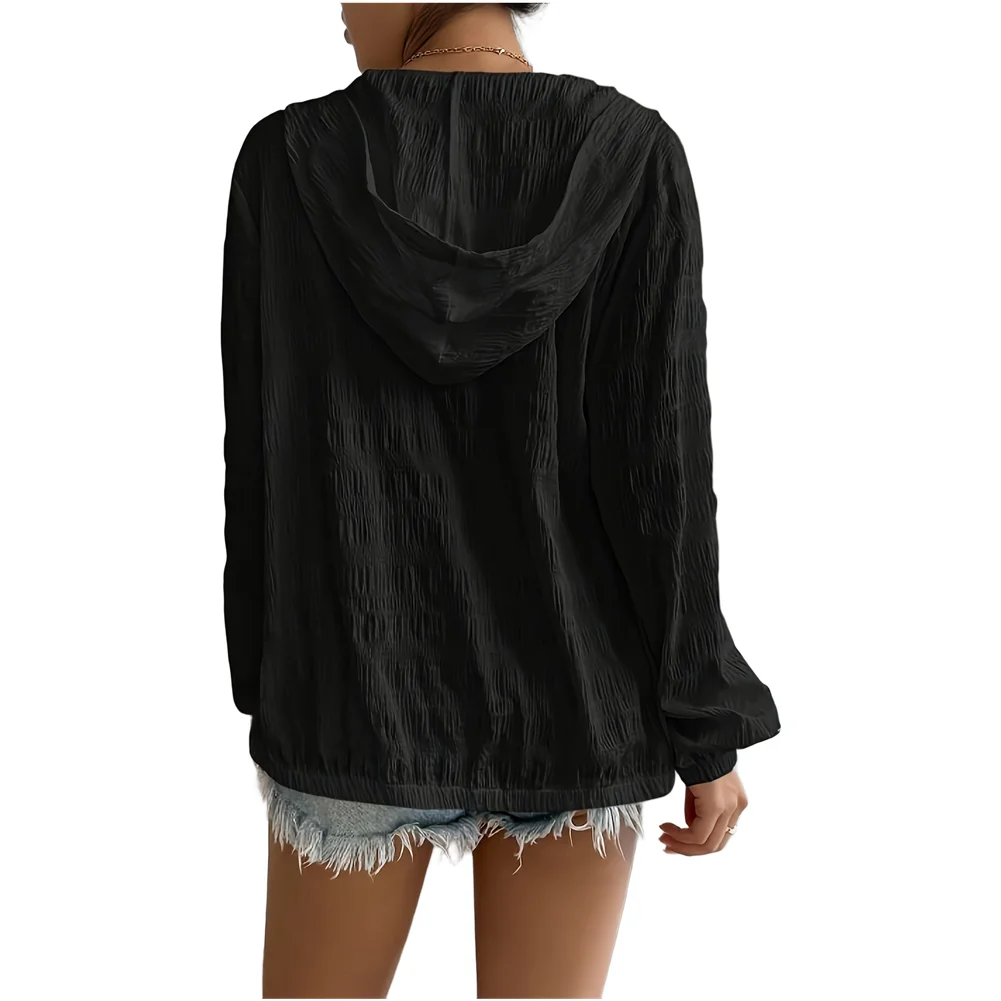 Womens Hooded Cardigan Jacket Solid Color Long Sleeve Zip Up Lightweight Casual Spring Coat Loose Fit Regenerated Cellulose
Womens Hooded Cardigan Jacket Solid Color Long Sleeve Zip Up Lightweight Casual Spring Coat Loose Fit Regenerated Cellulose