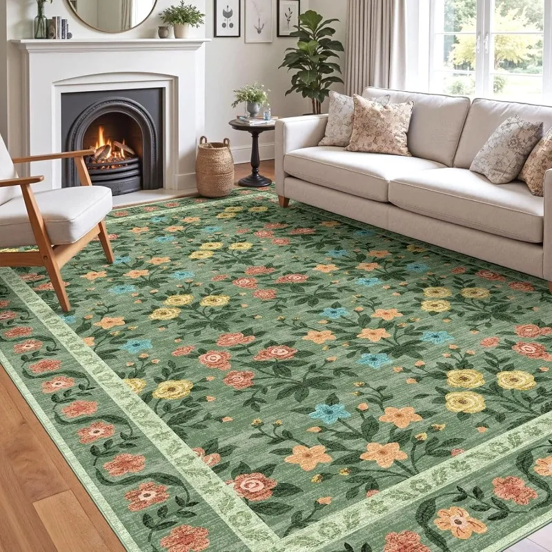 Boho Green Floral Pattern Carpet for Living Room Retro Elegant Bedroom Bedside Rug Home Non-slip Machine Washable Floor Mat 러그
Boho Green Floral Pattern Carpet for Living Room Retro Elegant Bedroom Bedside Rug Home Non-slip Machine Washable Floor Mat 러그