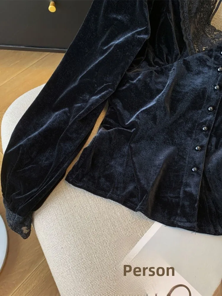 Ele Velvet irt Women's Faionable Long Sve V-Ne Lace Splicing ort Sle Belted Top Commute Korean Slim Fit
Ele Velvet irt Women's Faionable Long Sve V-Ne Lace Splicing ort Sle Belted Top Commute Korean Slim Fit