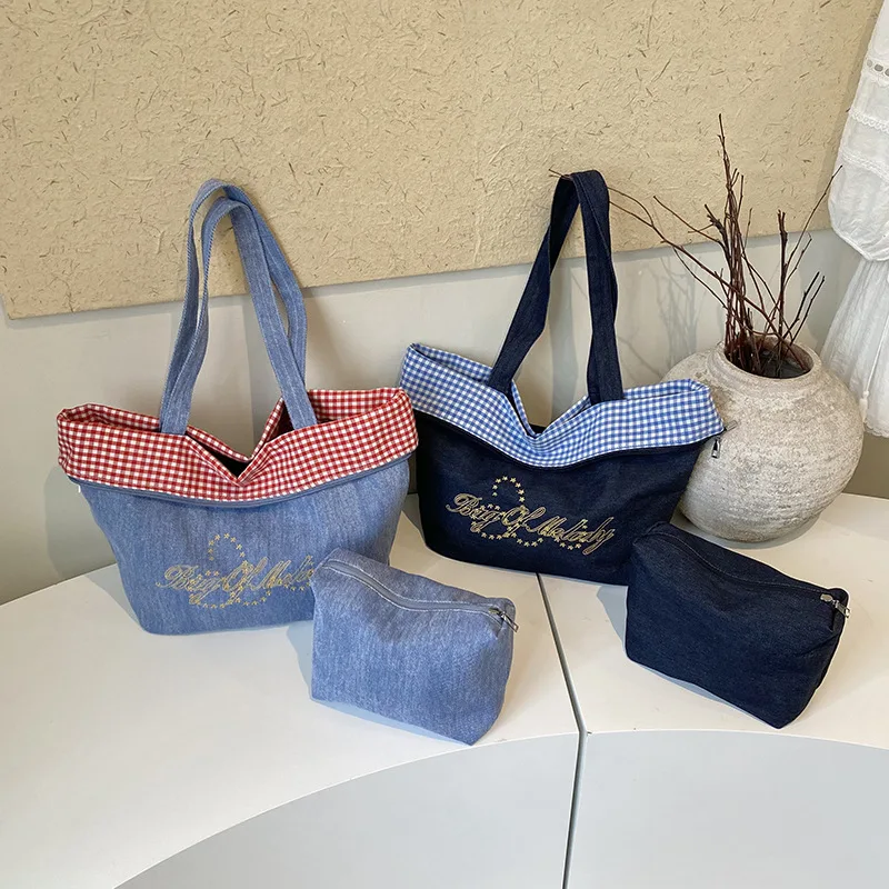 New Fashion Sweet Fresh Style Shoulder Underarm Bag Denim Double Sided Plaid Casual Tote Bag for Women Personalized Phone Bag
New Fashion Sweet Fresh Style Shoulder Underarm Bag Denim Double Sided Plaid Casual Tote Bag for Women Personalized Phone Bag