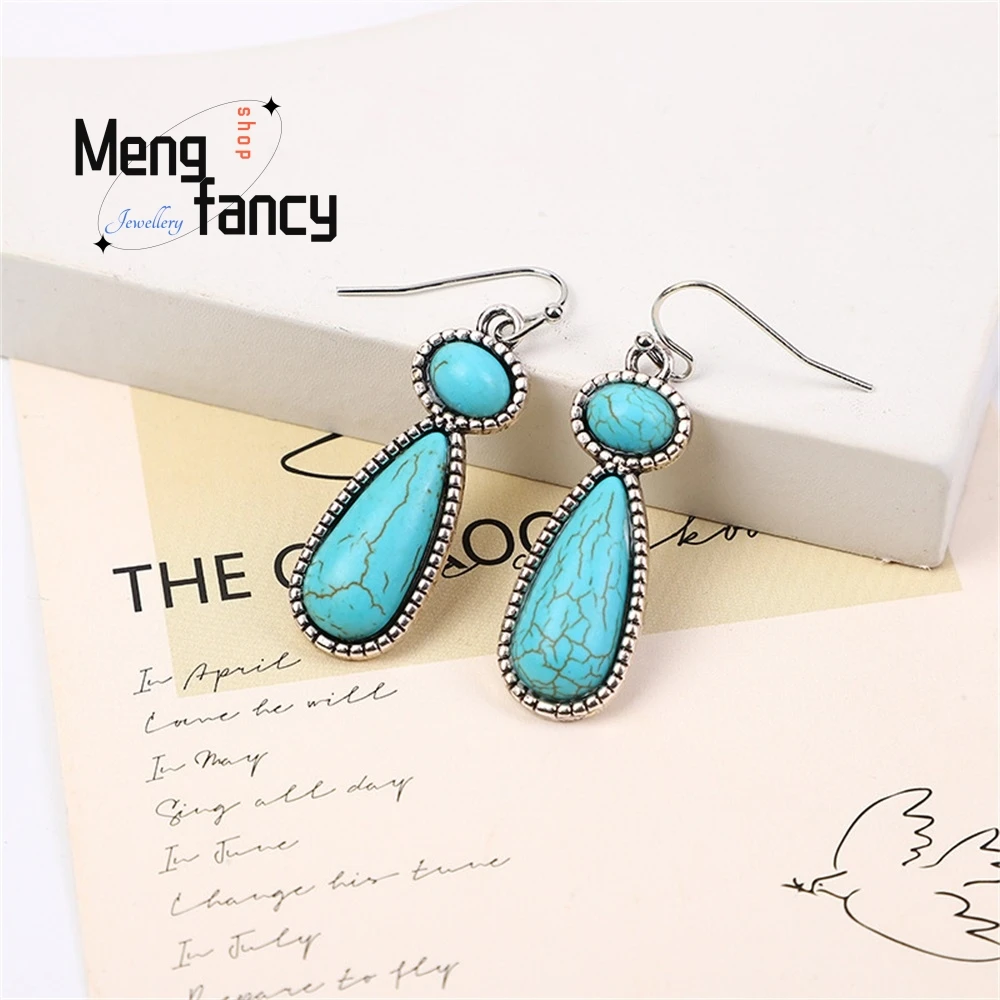 New European And American Creative Turquoise Exaggerated Earrings, Ancient Silver Turquoise Earrings Best Selling Exquisite
New European And American Creative Turquoise Exaggerated Earrings, Ancient Silver Turquoise Earrings Best Selling Exquisite