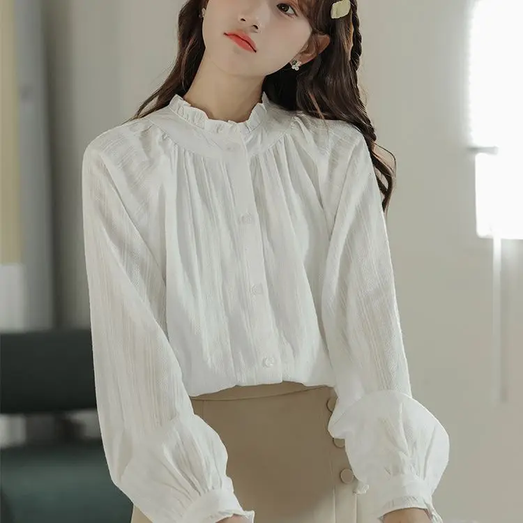 Women's Loose Long Sve Shirt with Wood Ain Ruffle Design Spring Autumn New Sle Layering Top Sweet Upper Body Shirt
Women's Loose Long Sve Shirt with Wood Ain Ruffle Design Spring Autumn New Sle Layering Top Sweet Upper Body Shirt