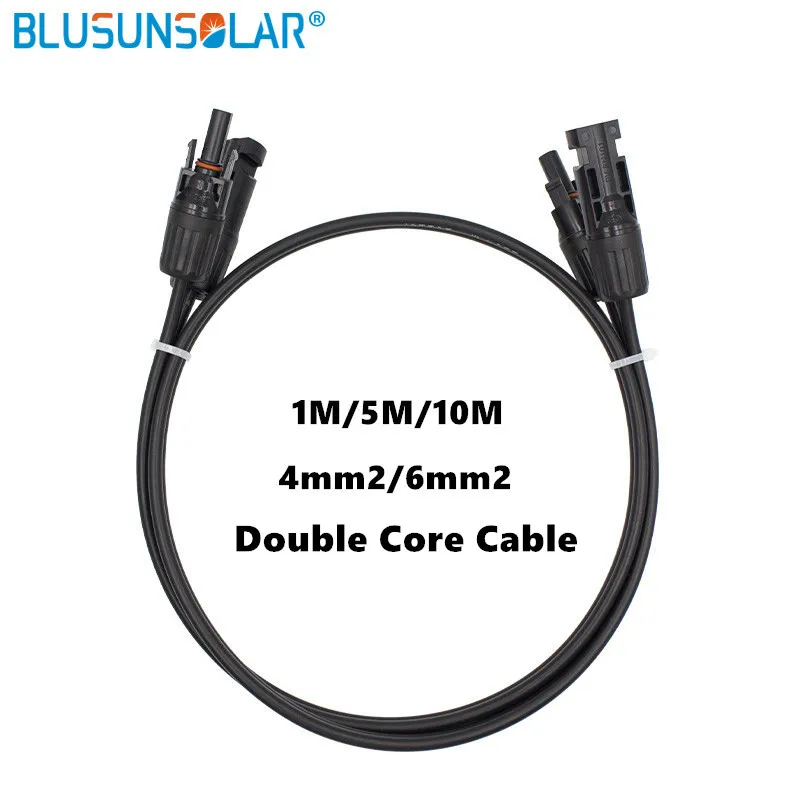 PV Solar Double Core 1/5/10 Meters 4mm2 6mm2 (12AWG/10AWG) Extension Cable For Solar Panel With 1000V Male and Female Connector
PV Solar Double Core 1/5/10 Meters 4mm2 6mm2 (12AWG/10AWG) Extension Cable For Solar Panel With 1000V Male and Female Connector