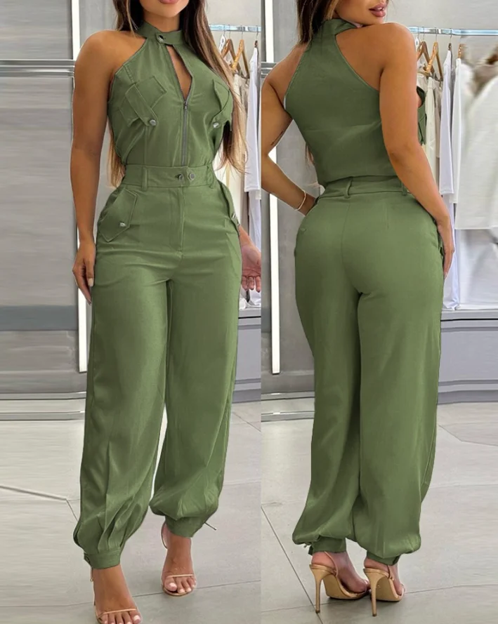 Two Piece Set Women Outfit 2025 Summer New Sleeveless High Neck Cargo Pockets Design Zipper Top & Casual Cuffed Long Pants Set
Two Piece Set Women Outfit 2025 Summer New Sleeveless High Neck Cargo Pockets Design Zipper Top & Casual Cuffed Long Pants Set