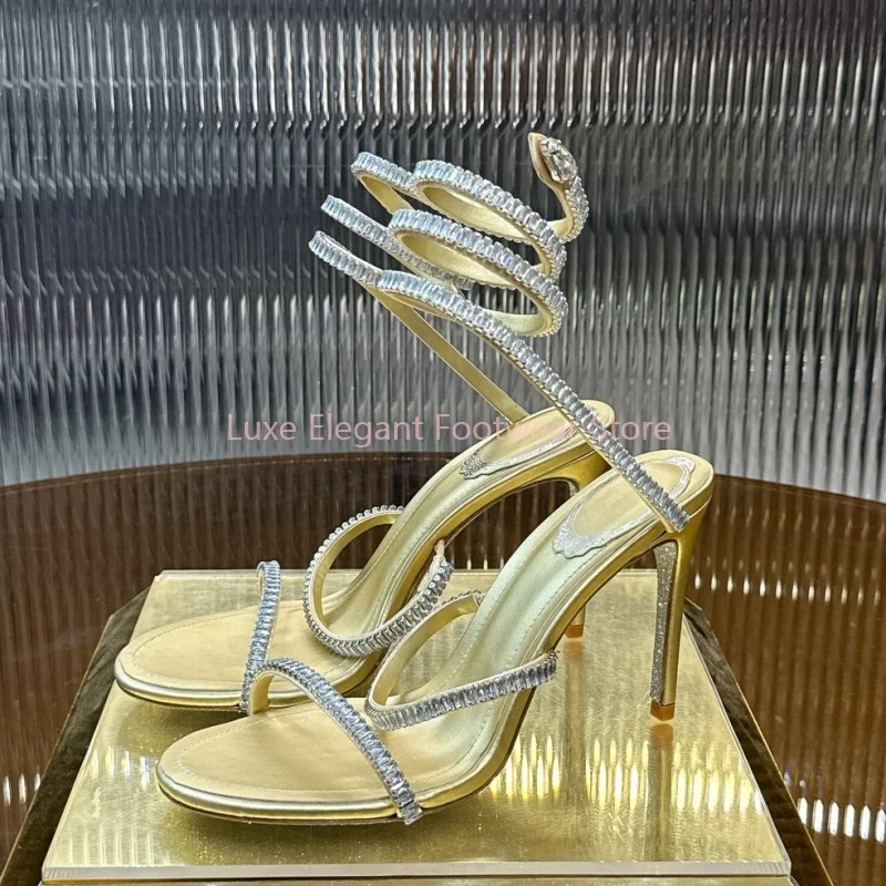 White Crystal Snake Twine Slingback Thin High Heels Women Peep Toe Rhinestone Decor Sandals Luxury Fashion Party Banquet Shoes
White Crystal Snake Twine Slingback Thin High Heels Women Peep Toe Rhinestone Decor Sandals Luxury Fashion Party Banquet Shoes