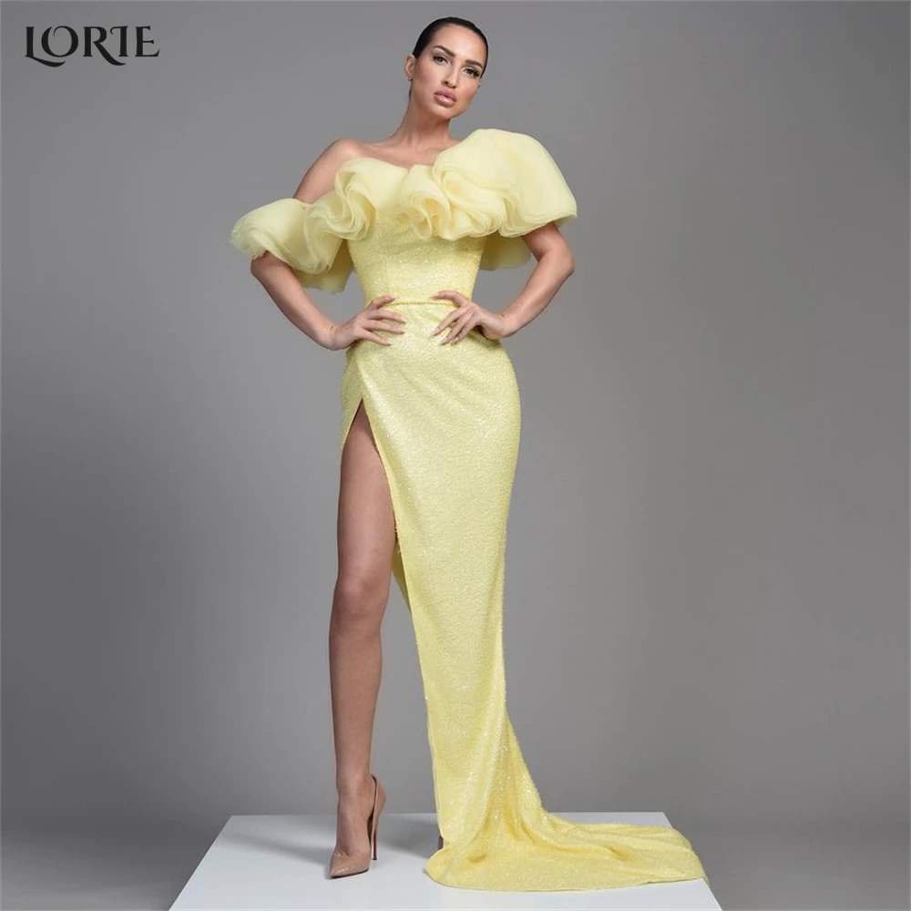 LORIE Yellow Glitter Mermaid Evening Dresses Luxury Ruched Off Shoulder Shiny Prom Dress Sexy High Side Slit Pageant Party Gowns
LORIE Yellow Glitter Mermaid Evening Dresses Luxury Ruched Off Shoulder Shiny Prom Dress Sexy High Side Slit Pageant Party Gowns